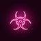 Biohazard biological hazard warning sign or symbol neon icon. Elements of Sciense set. Simple icon for websites, web design,