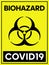 Biohazard COVID19 yellow poster. Biohazard caution signs. No entry. Disease prevention. Safety sign. Eps 10.