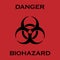 Biohazard logo illustration on red background