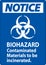 Biohazard Notice Label Biohazard Contaminated Materials To Be Incinerated