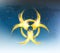 Biohazard sign with outbreaks on a world map background