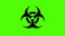 The biohazard sign pulsates and rotates. Seamless animation. On a green screen.