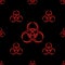 The biohazard sign is red. Neon lights. Endless pattern. Vector. Icon on an isolated black background. Hazard warning against an o