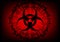 Biohazard symbol and barbed wire on red background