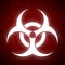 Biohazard symbol on red background