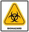 Biohazard symbol sign of biological threat alert, black yellow triangle signage text, isolated