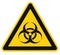 Biohazard symbol sign, biological threat alert, isolated black yellow triangle label signage, large detailed macro closeup