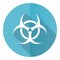 Biohazard vector icon, flat design blue round web button isolated on white background