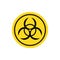 Biohazard warn symbol on yellow round sign. Isolated chemical hazard icon. Biological danger warn. Radiation caution zone. Vector