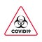 Biohazard warning COVID19 red triangle poster. Biohazard caution signs. No entry. Disease prevention. Safety sign. Eps