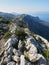 Biokovo mountain range. View from the Skywalk Biokovo. Panorama of the Dinaric mountains in the morning. Beautiful landscape