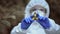 Biological hazard sign in researcher hands, health threat, virus danger, toxin