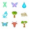 Biological research icons set, cartoon style