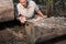 Biologist inspecting fungus growing