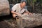 Biologist inspecting fungus growing