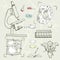 Biology education equipment, cells, sketch icons