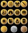 Biology Icon Set - Gold Buttons