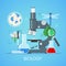 Biology science education concept vector poster in flat style design. School laboratory equipment