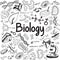 Biology science theory doodle handwriting and tool model icon in