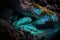 Bioluminescent ethereal water elementals nesting in a rock pool