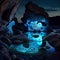 Bioluminescent etherial water elements background. AI render.