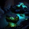 Bioluminescent etherial water elements background. AI render.