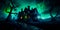 Bioluminescent Haunted House a spooky haunted house with bioluminescent ghosts,