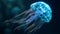 Bioluminescent jellyfish gliding underwater, tentacles trailing