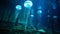 Bioluminescent jellyfish illuminating the depths of the ocean