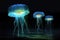 bioluminescent jellyfish illuminating ocean depths