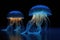 bioluminescent jellyfish illuminating ocean depths