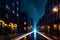 Bioluminescent lights, Futuristic City With Billboards Road, Hyper Realistic, Fantasy AI Generative Illustration