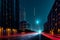 Bioluminescent lights, Futuristic City With Billboards Road, Hyper Realistic, Fantasy AI Generative Illustration