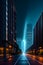 Bioluminescent lights, Futuristic City With Billboards Road, Hyper Realistic, Fantasy AI Generative Illustration