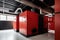 biomass boiler heating a modern office with sleek design and minimalist aesthetics