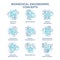 Biomedical engineering soft blue concept icons