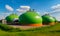 Biomethane plant for production green energy. Hemispheric tanks for safe energy generation at sunny daytime. Generative AI