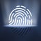 Biometric access control. Identification system with thumbprint scanning technology, illustration