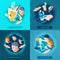 Biometric Authentication Isometric Icons Square