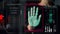 Biometric hand scanner denied hacker access check man identity security closeup