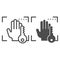 Biometric hand scanning and key line and glyph icon. Palmprint idendification vector illustration isolated on white