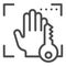 Biometric hand scanning and key line icon. Palmprint idendification vector illustration isolated on white. Hand