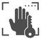Biometric hand scanning and key solid icon. Palmprint idendification vector illustration isolated on white. Hand
