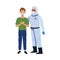 Biosafety worker with patient characters