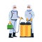 Biosafety workers with sprayer portable and tanks