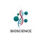 Bioscience logo vector. Template icon with molecul atom and dna.