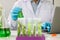 Biotechnology Doctor using tablet and check with biofuel industry project, Algae research in industrial laboratories for medicine