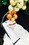 Biotechnology engineer in a greenhouse with a clipboard and pen examines tomatoes for diseases