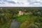 Bip Castle in the autumn landscape aerial photography. Pavlovsk, Russia