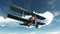 Biplane flying in the sky - 3D render